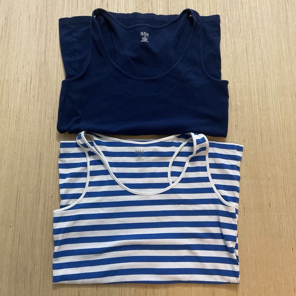 A.N.A Lot 2 Razorback Tank Tops Blue White Striped Navy XL Sleeveless